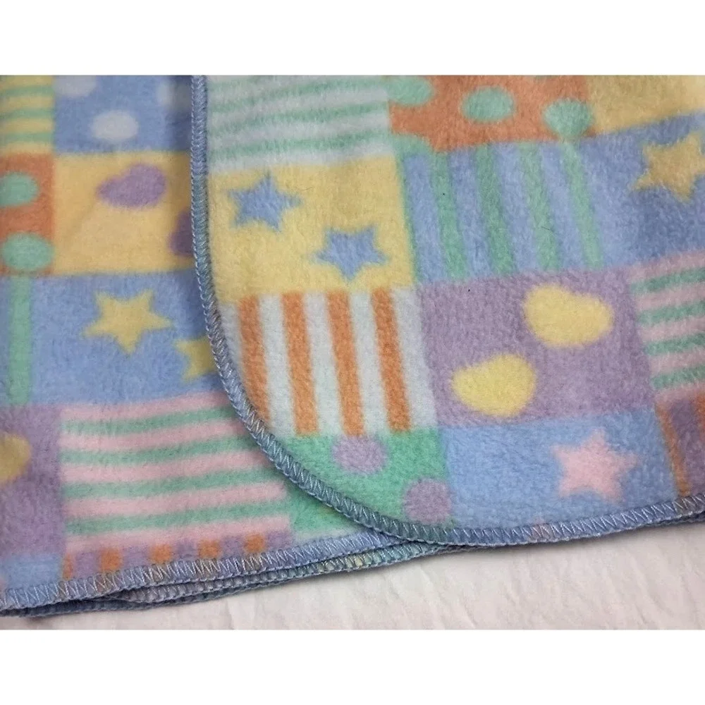 Crown Crafts Patchwork Soft Fleece Thin Baby Blanket Lovey 29x32 Unisex